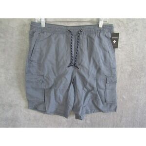 Union Men's Grey Linen Cotton Cargo Shorts Elastic Waist Drawstring Sz M Outdoor